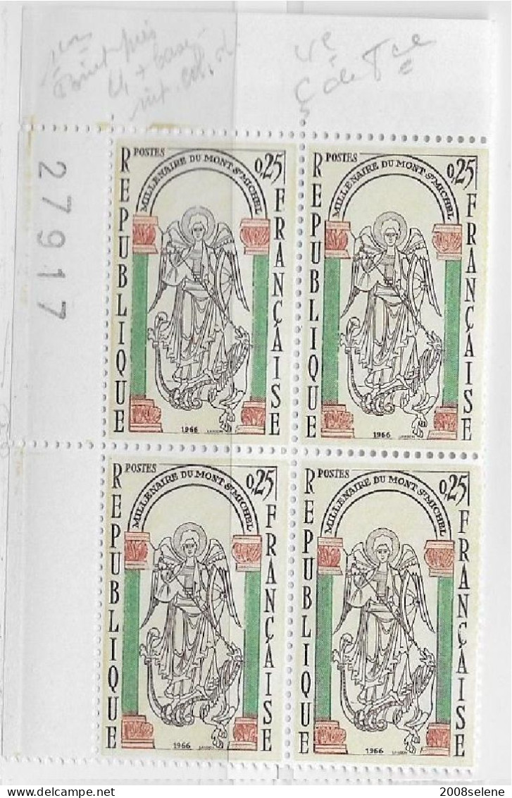 1966 Bloc De 4 Coin Numéroté Mont Saint Michel Neuf ** N°1482 - 1960-1969