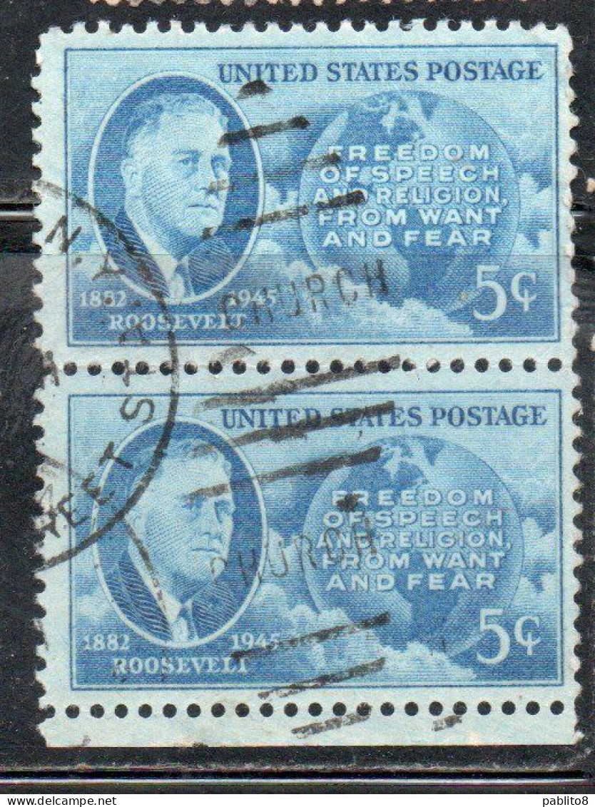 USA STATI UNITI 1945 FRANKLIN D. ROOSEVELT ISSUE GLOBE AND FOUR FREEDOMS CENT. 5c USED USATO OBLITERE' - Used Stamps