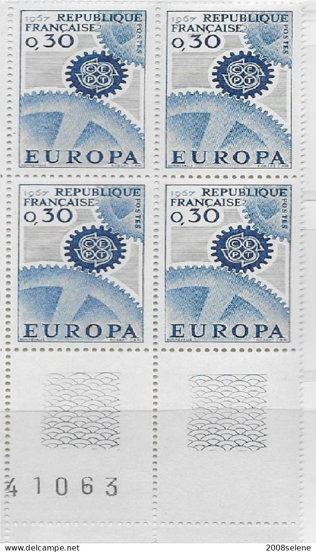 1967 Bloc De 4 Coin Numéroté Europa Neuf ** N°1521 - 1960-1969