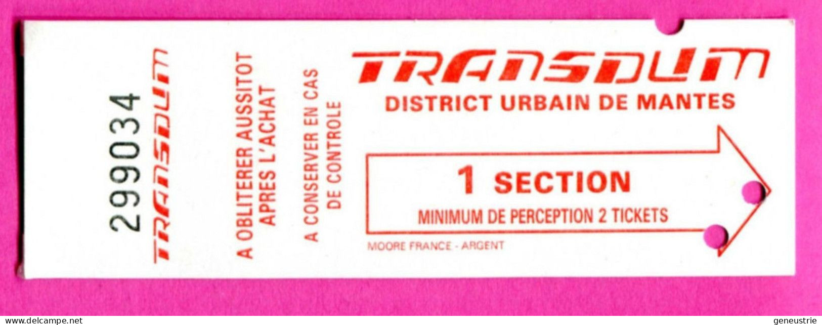 Ticket De Bus / TRANSDUM (District Urbain De Mantes - Yvelines - Bus Ticket Transportation - Europe