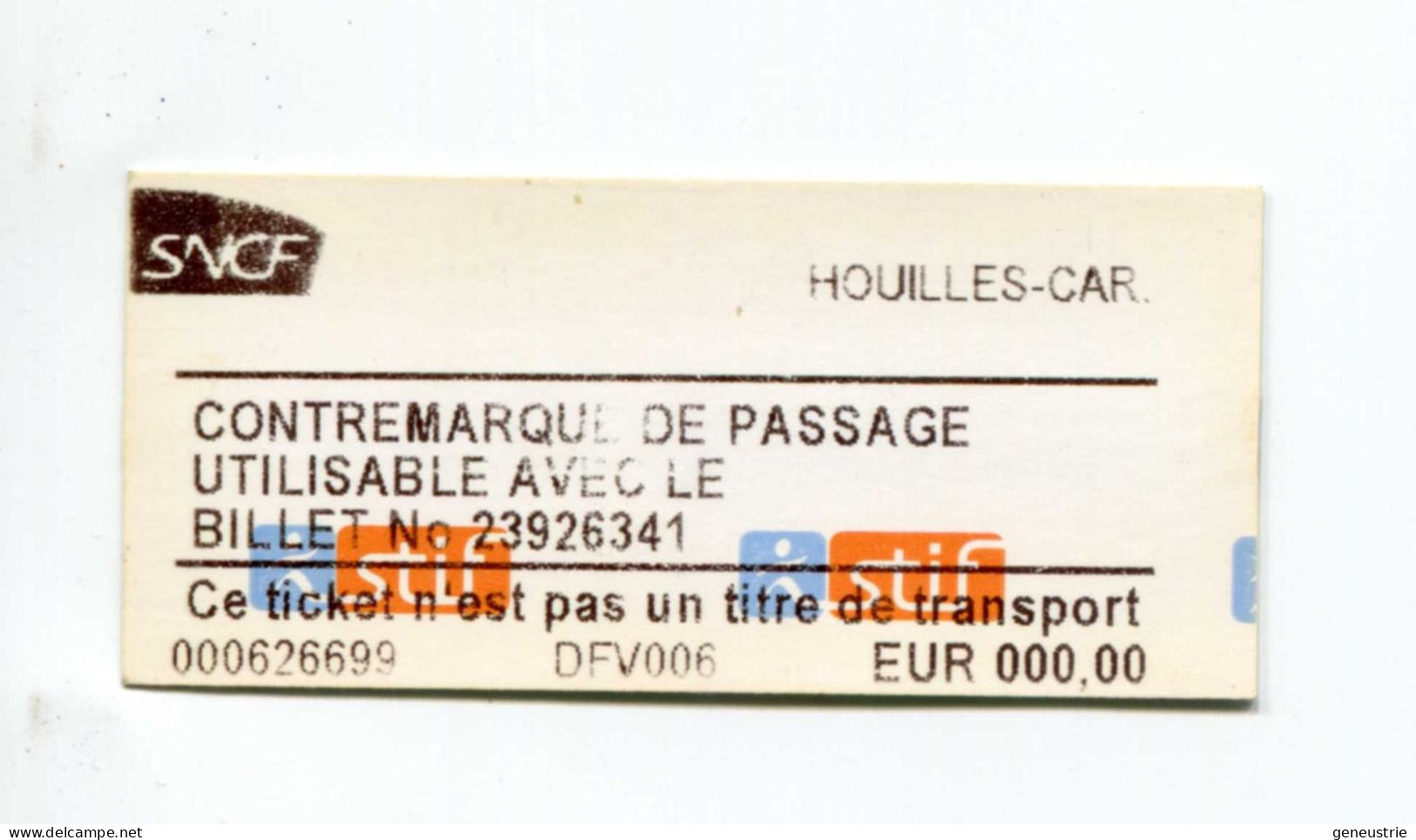 Ticket De Train - Métro - RER Bus Paris "Contremarque De Passage - Gare De Houilles" Transportation Ticket - SNCF - RATP - Europa