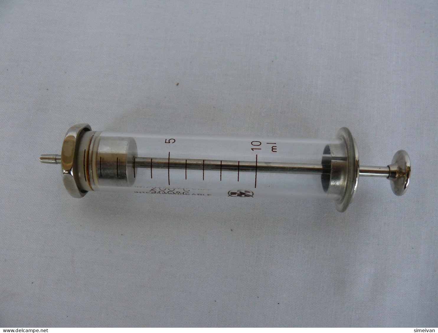 VINTAGE INTERCHANGEABLE CHIRANA SYRINGE GLASS & BRASS 10ml 10cc #2110 - Medisch En Tandheelkundig Materiaal