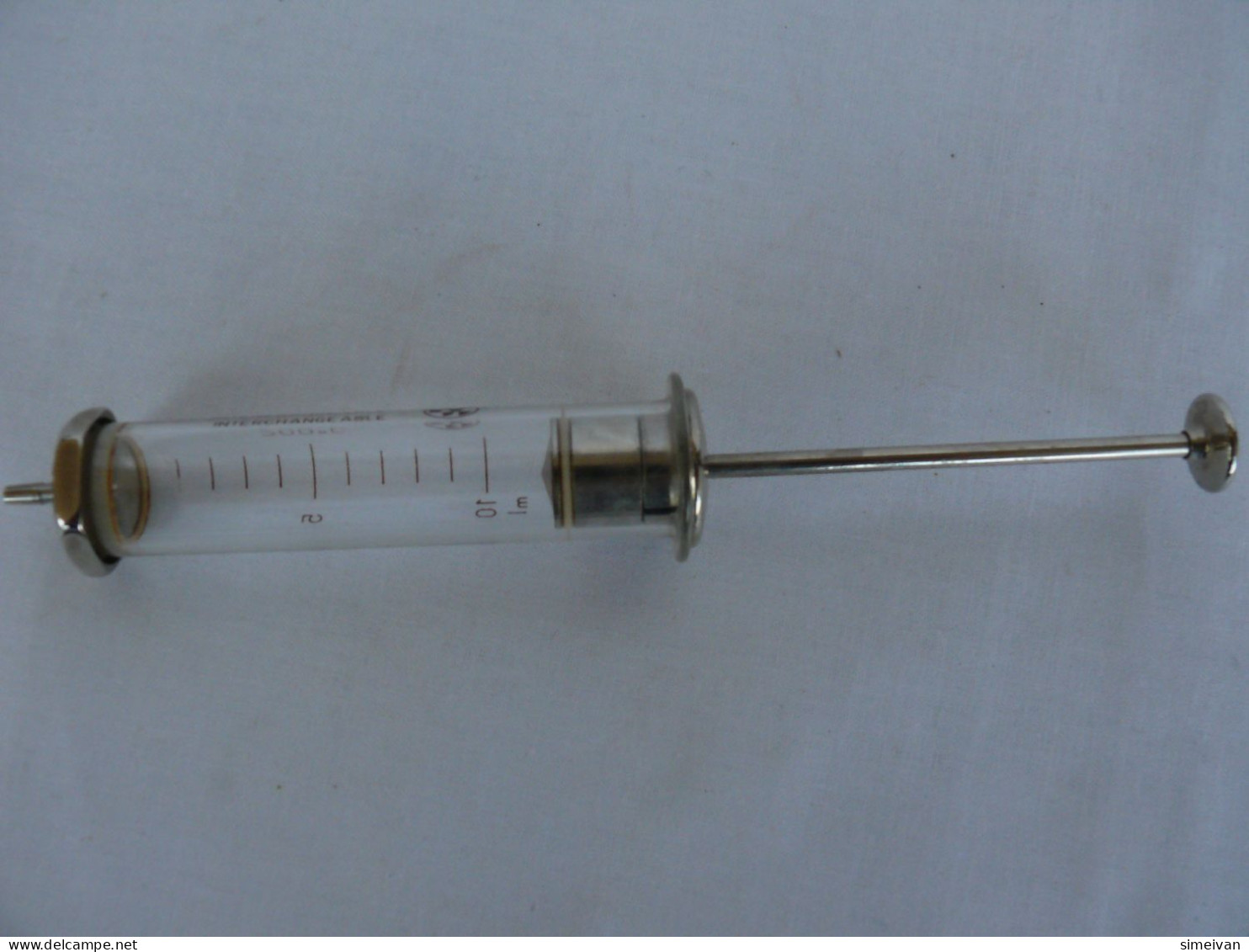 VINTAGE INTERCHANGEABLE CHIRANA SYRINGE GLASS & BRASS 10ml 10cc #2110