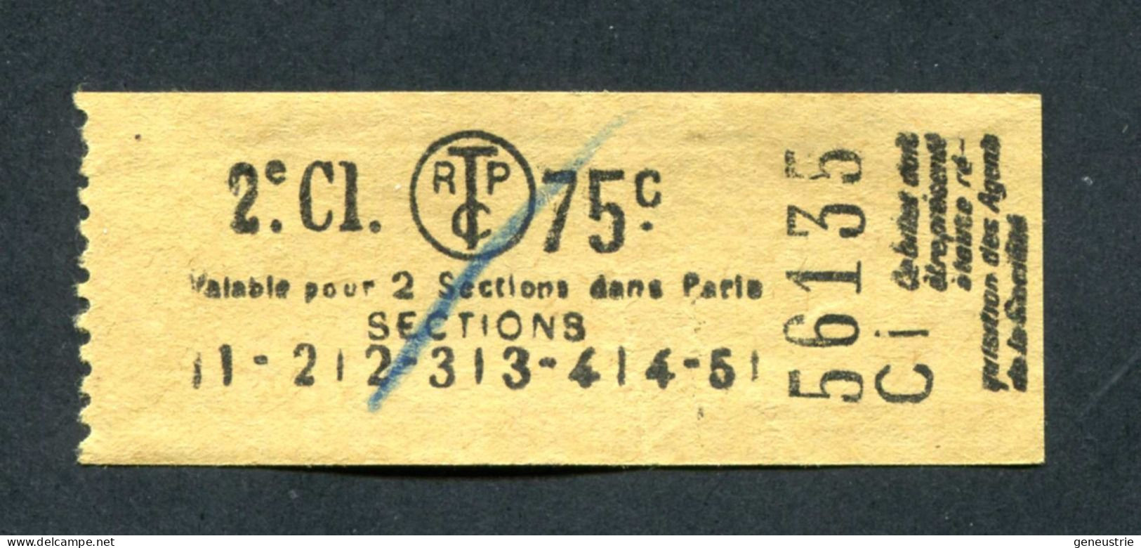 Ticket De Tramways Parisiens 1921 à 1938 (STCRP) 2e Classe 75c - Paris" Tramway - Tram - Europa