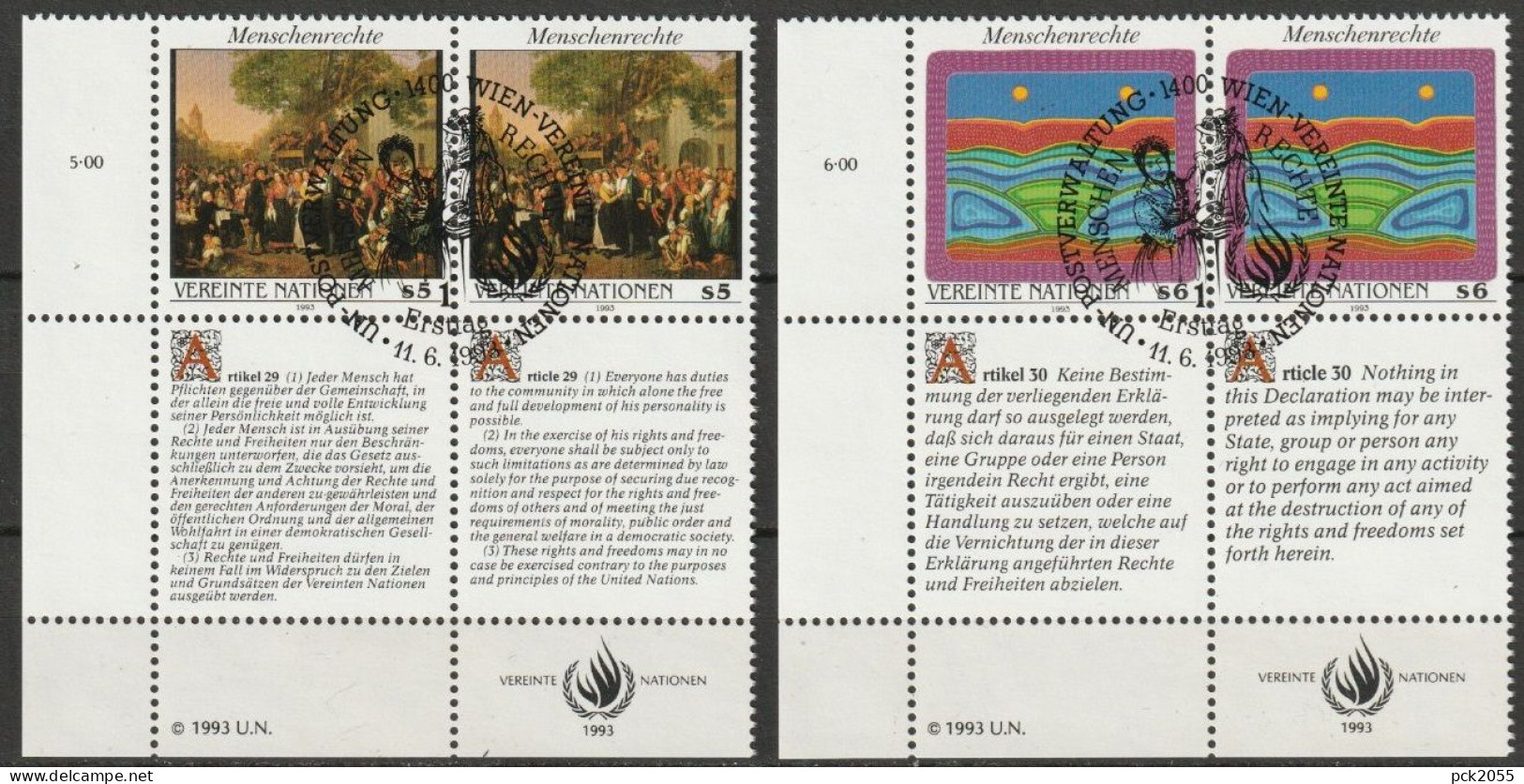 UNO Wien 1993 MiNr.150- 151 Paar O Gestempelt Menschenrechte ( 3743)  Günstige Versandkosten - Usados