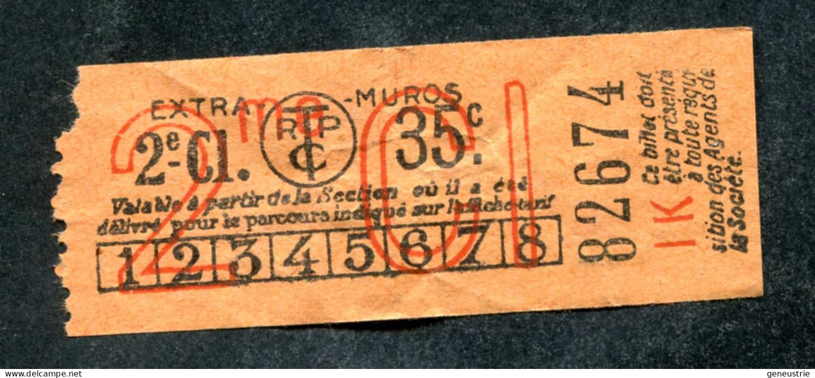 Ticket De Tramways Parisiens 1921 à 1938 (STCRP) Extra-Muros 2e Classe 35c - Paris" Tramway - Tram - Europe
