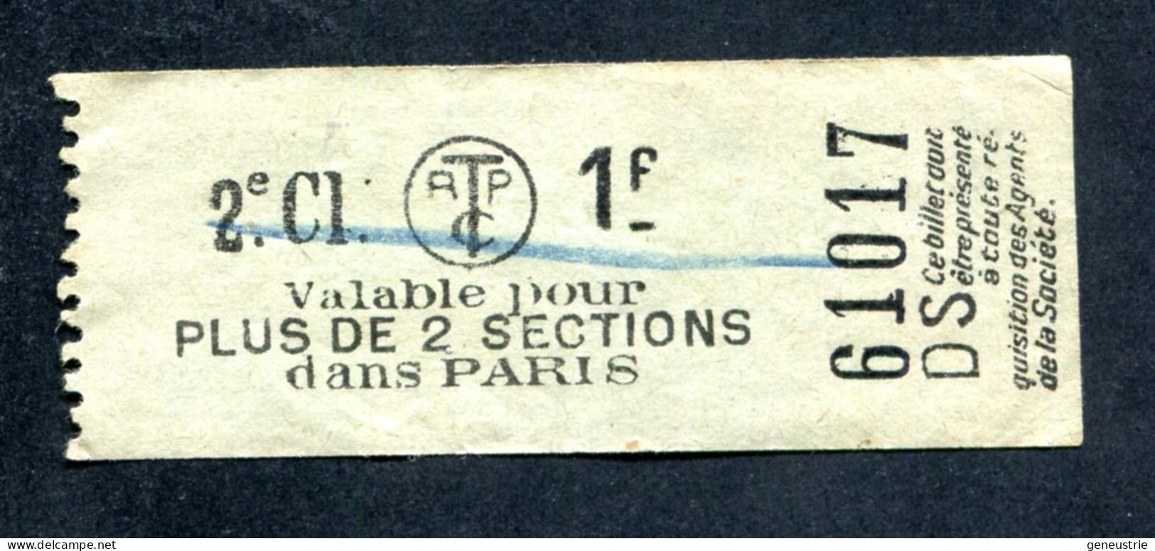 Ticket De Tramways Parisiens 1921 à 1938 (STCRP) 2e Classe 1f - Paris" Tramway - Tram - Europe
