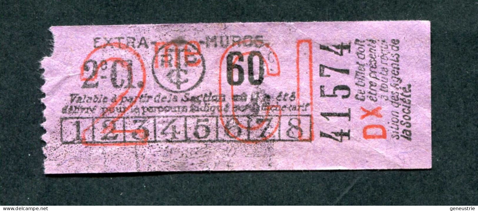 Ticket De Tramways Parisiens 1921 à 1938 (STCRP) Extra-muros 2e Classe 60c - Paris" Tramway - Tram - Europe