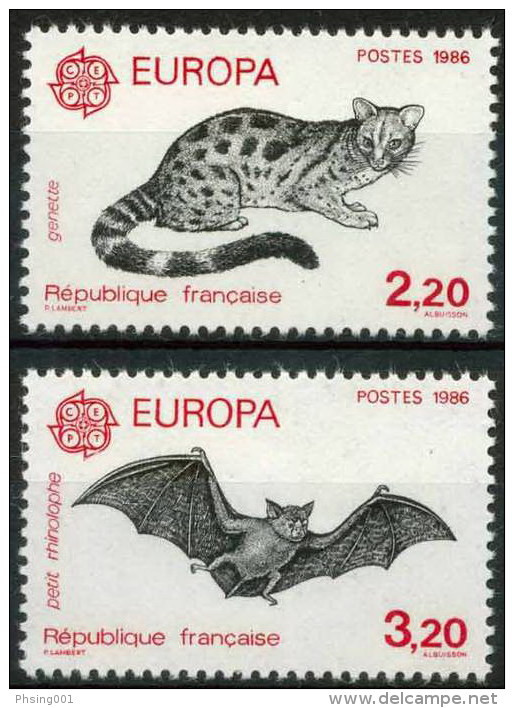 France 1986 Europa CEPT Nature Fauna Cats Bat, Set MNH - Sonstige & Ohne Zuordnung