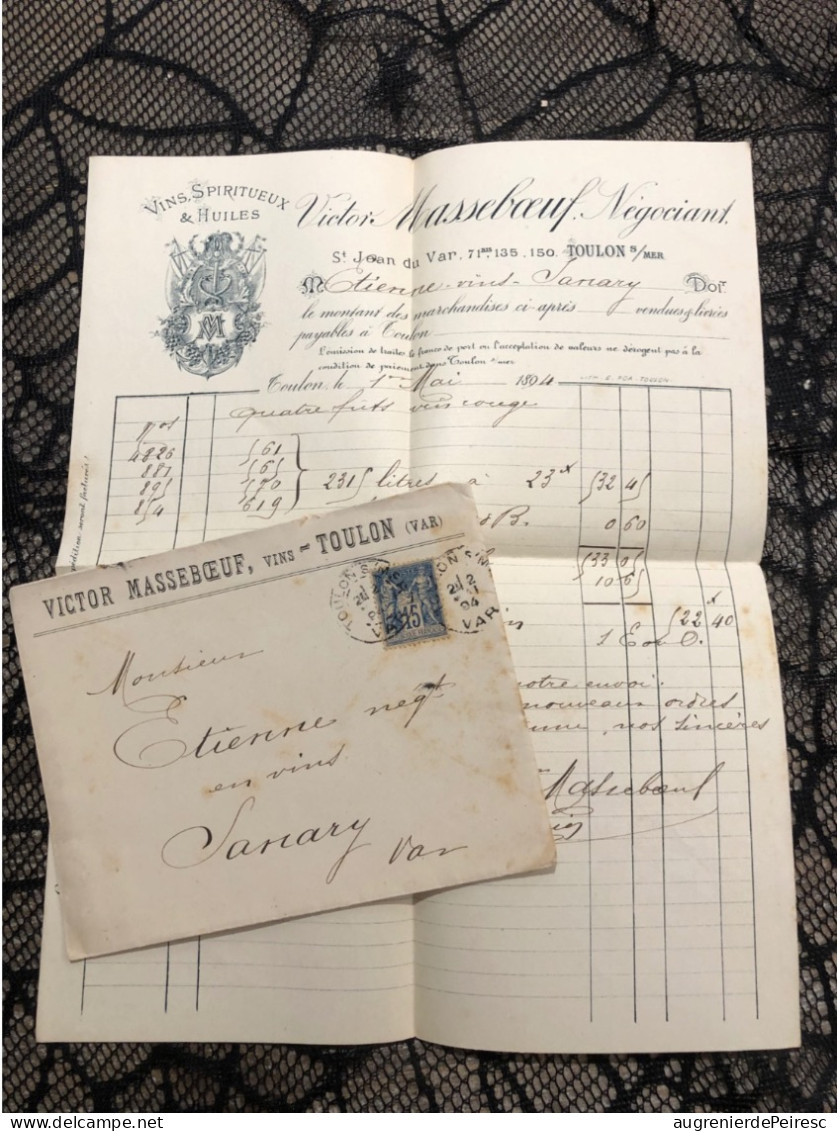 Vins Victor Masseboeuf 1894 Toulon - Invoices