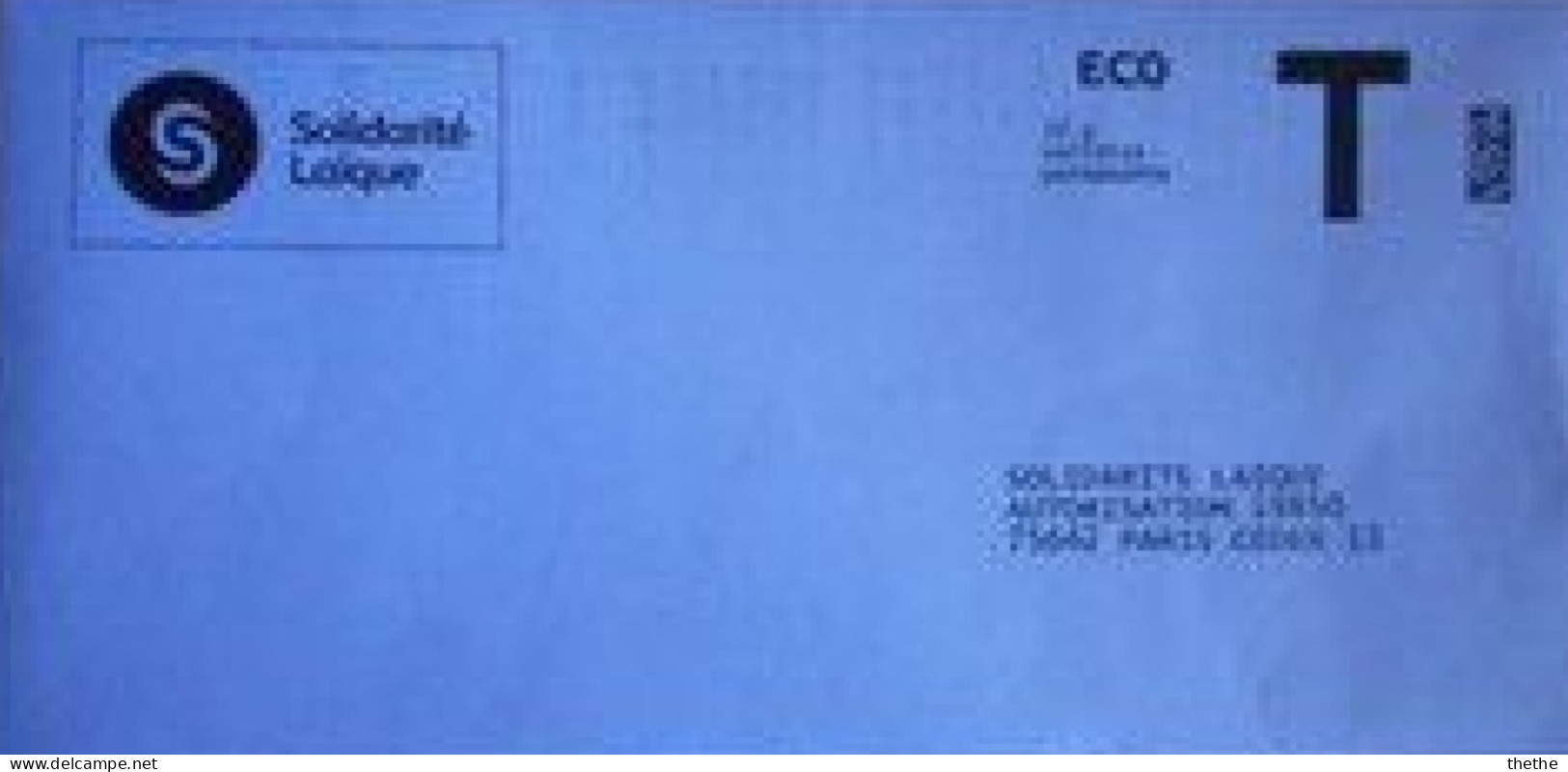 PAP -  ECO T - Solidarité Laïque - Autorisation 19850 - 20 G Validité Permanente - Cartes/Enveloppes Réponse T