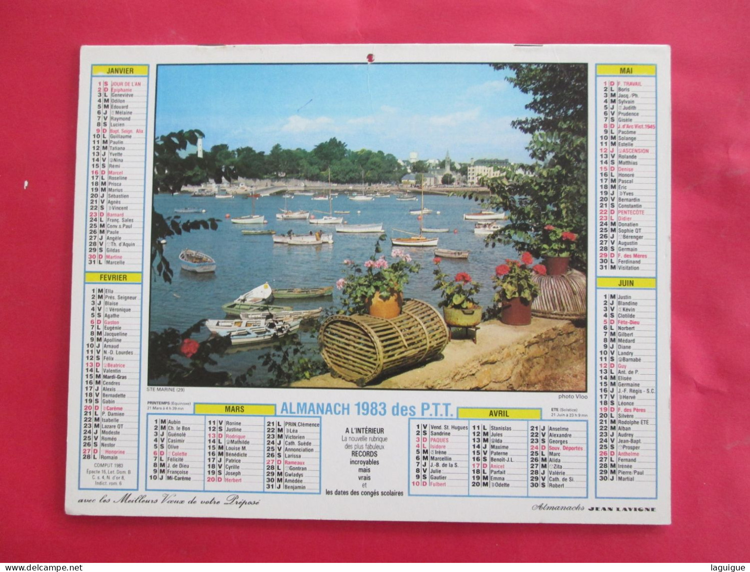 CALENDRIER ALMANACH 1983 LAVIGNE SAINT MARINE (29) ANTILLES - Grossformat : 1981-90