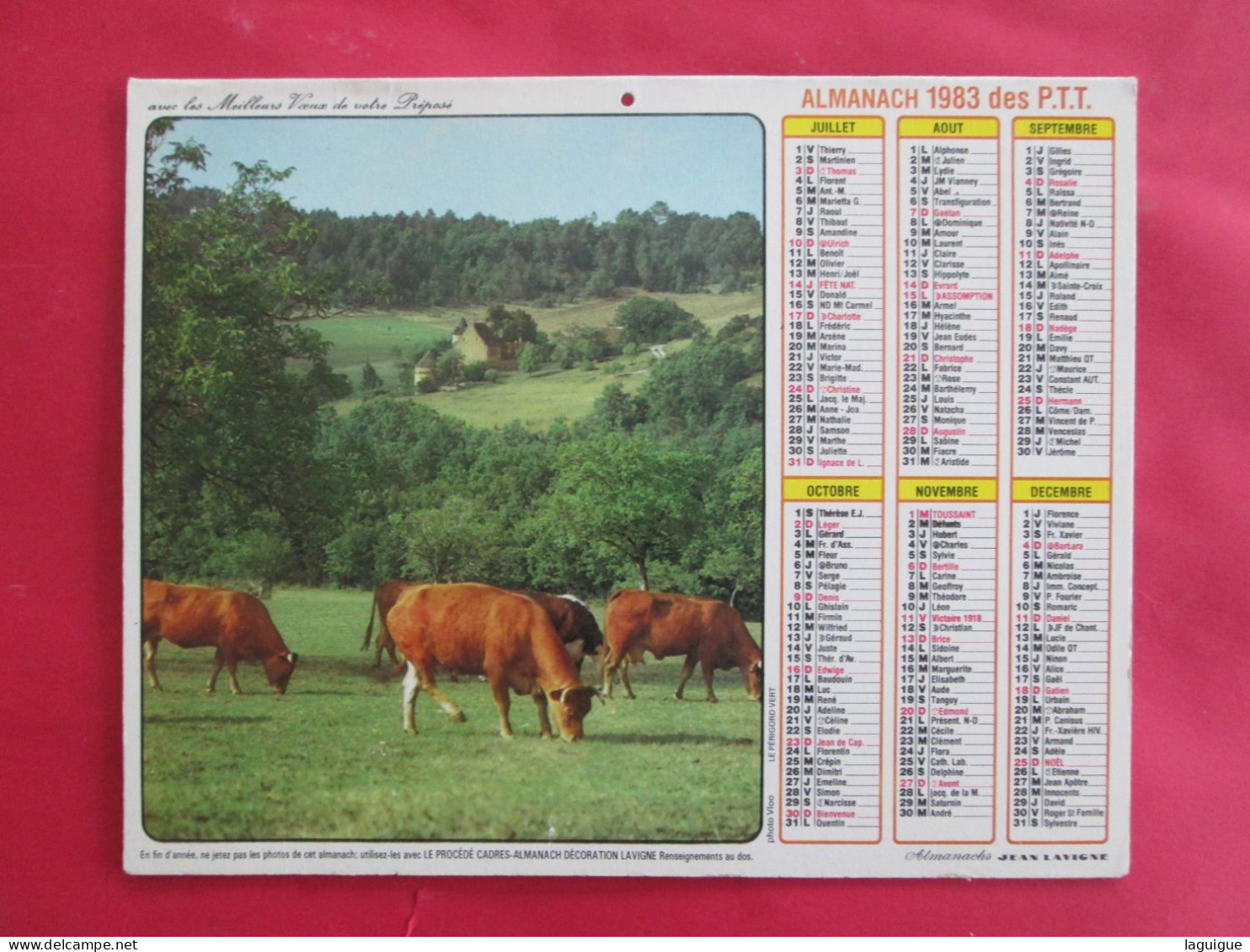 CALENDRIER ALMANACH 1983 LAVIGNE NORMANDIE LE PERIGORD VERT - Grand Format : 1981-90