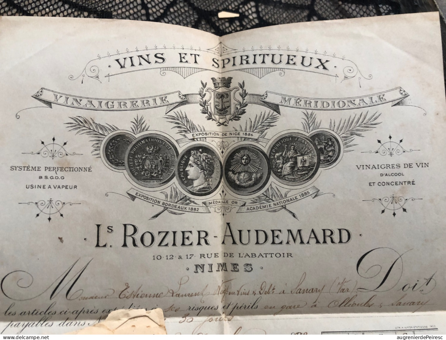 Vins Et Spiritueux Rozier Audemard 1893 Nîmes - Facturen
