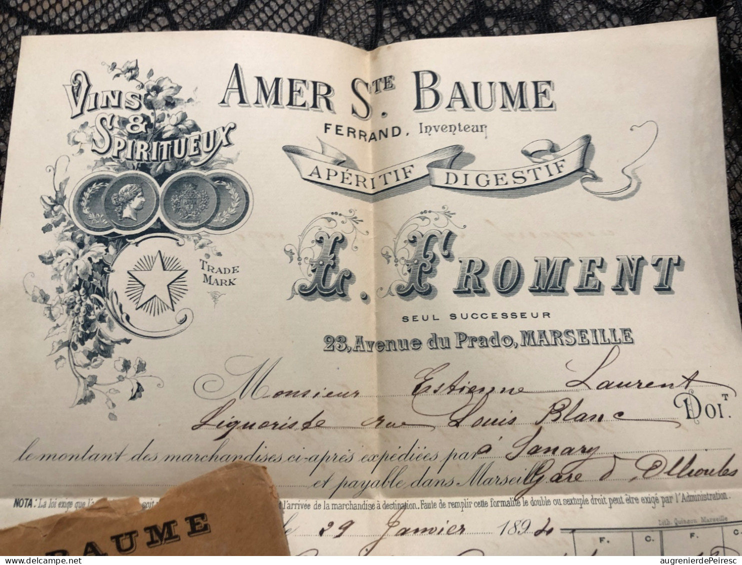 Apéritif Amer Sainte Baume 1894 Marseille - Facturas