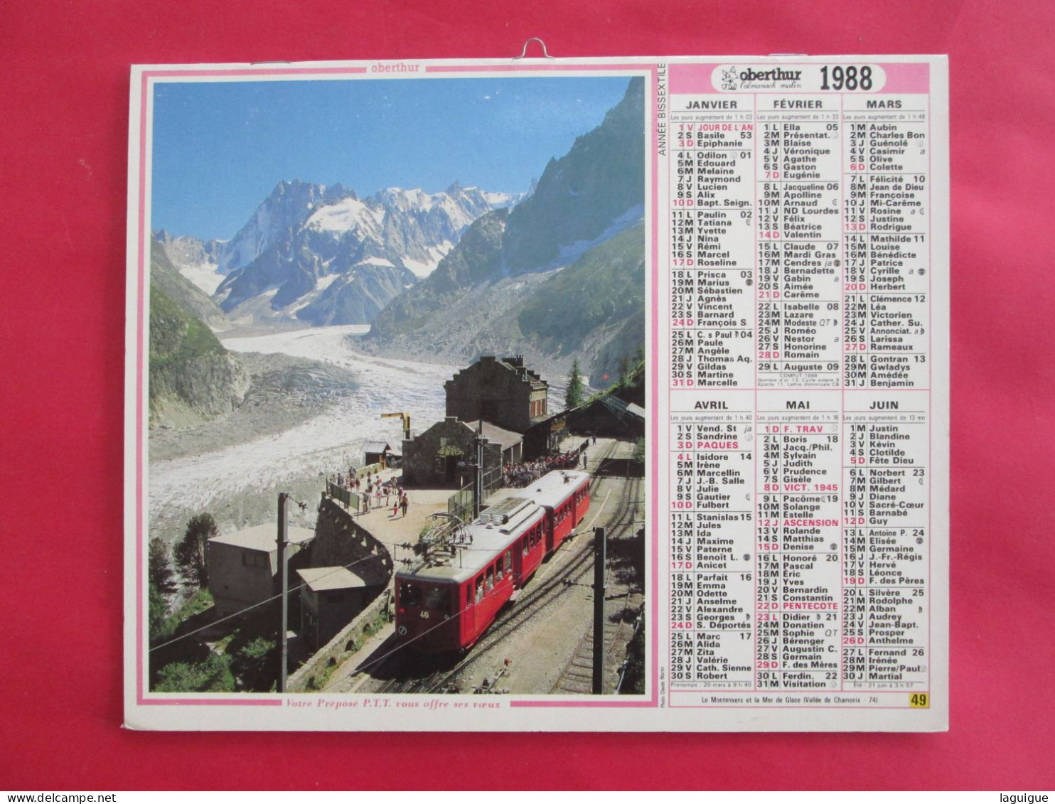 CALENDRIER ALMANACH 1988 OBERTHUR LE MONTENVERS ET LA MER DE GLACE VALLEE DE CHAMONIS HAUTE SAVOIE SAINT JEAN DE SIXT HA - Grand Format : 1981-90