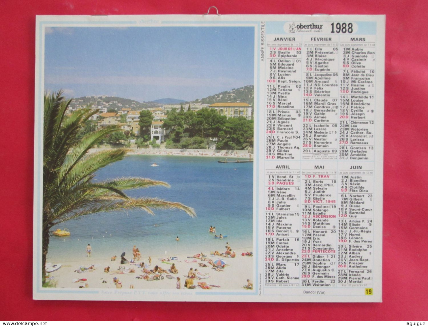 CALENDRIER ALMANACH 1988 OBERTHUR BANDOL VAR CAP FREHEL CÔTE DU NORD - Grand Format : 1981-90