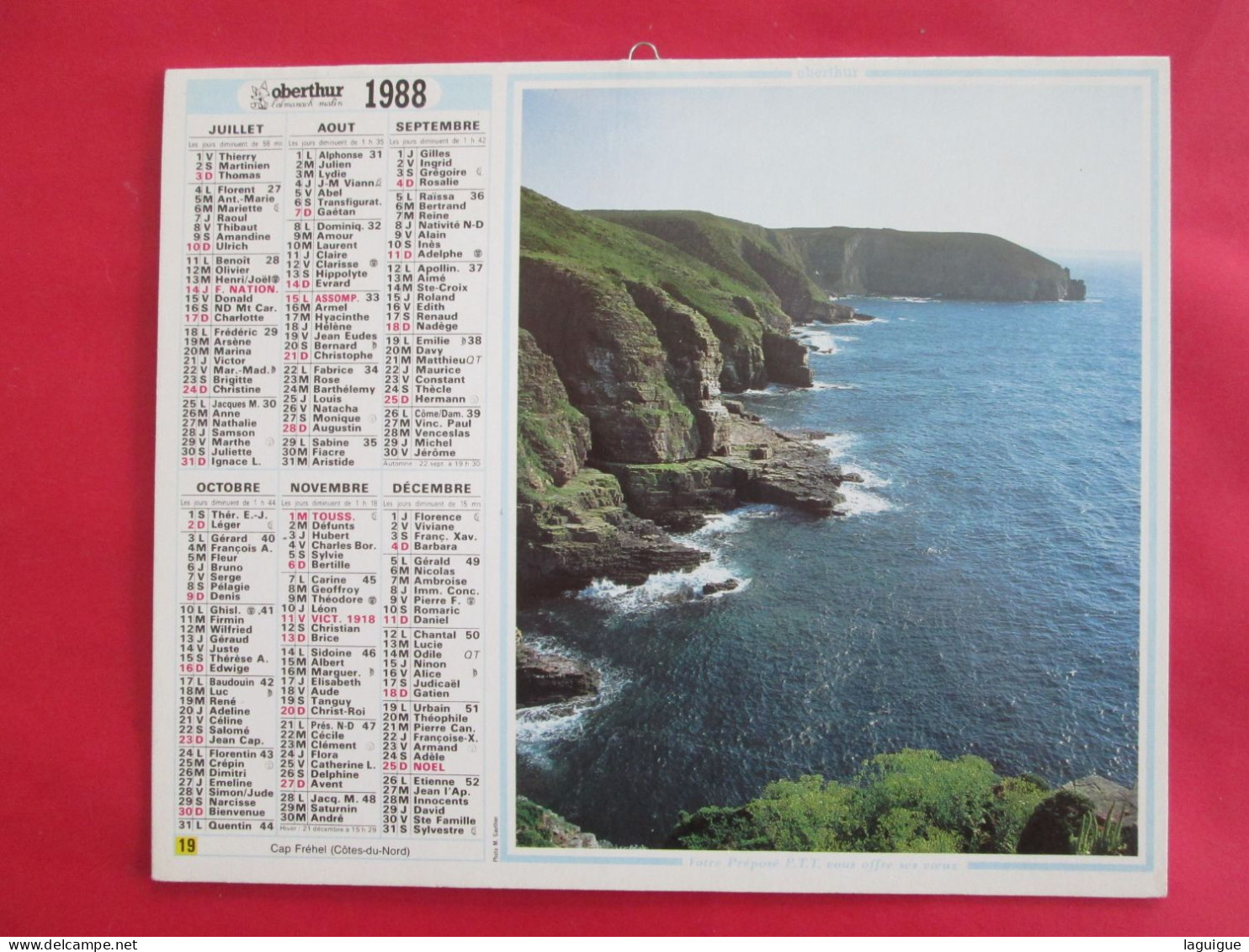 CALENDRIER ALMANACH 1988 OBERTHUR BANDOL VAR CAP FREHEL CÔTE DU NORD - Grossformat : 1981-90