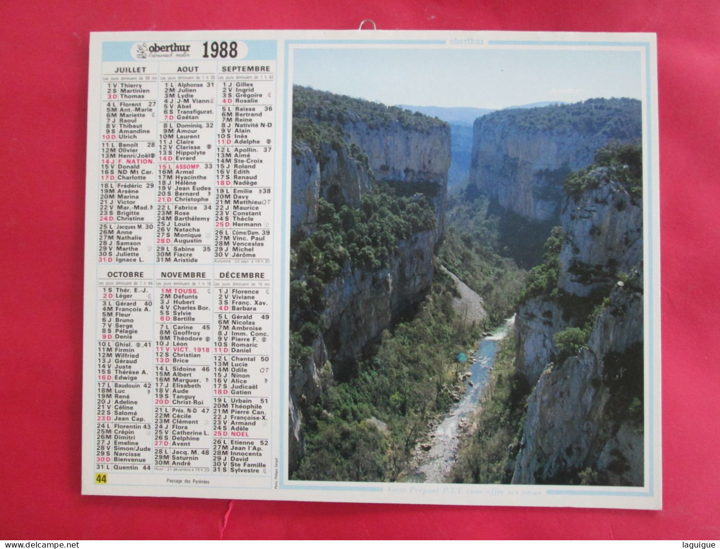 CALENDRIER ALMANACH 1988 OBERTHUR PAYSAGE DES PYRENEES ARBOUSSOLS ET MONTS DE CERDAGNE -- - Big : 1981-90