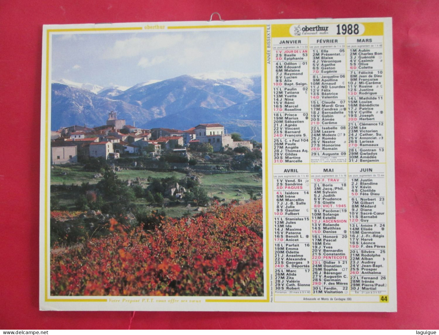 CALENDRIER ALMANACH 1988 OBERTHUR PAYSAGE DES PYRENEES ARBOUSSOLS ET MONTS DE CERDAGNE -- - Formato Grande : 1981-90