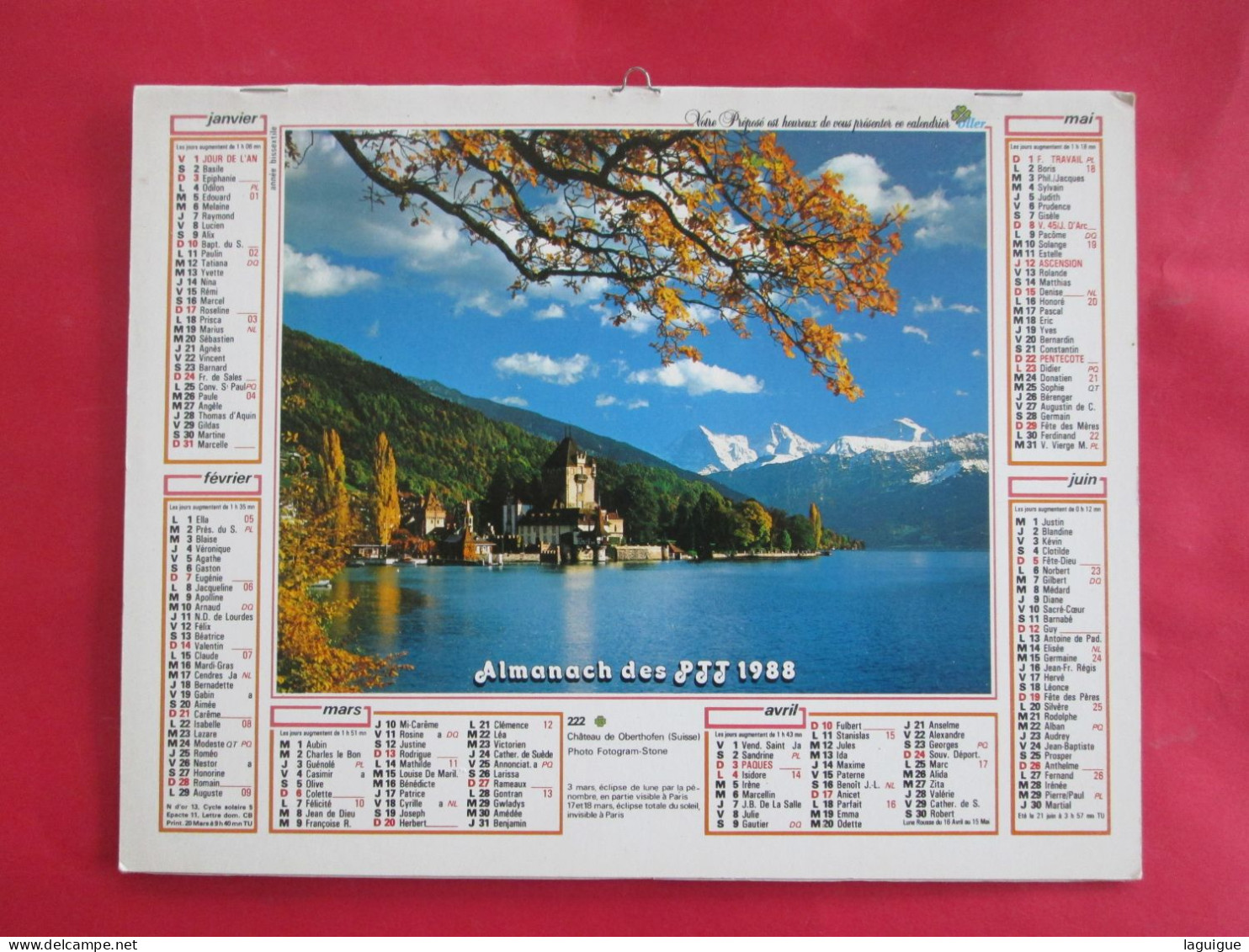 CALENDRIER ALMANACH 1988 OLLER CHATEAU DE OBERTHOFFEN ARGENTIERE 74 - Groot Formaat: 1981-90