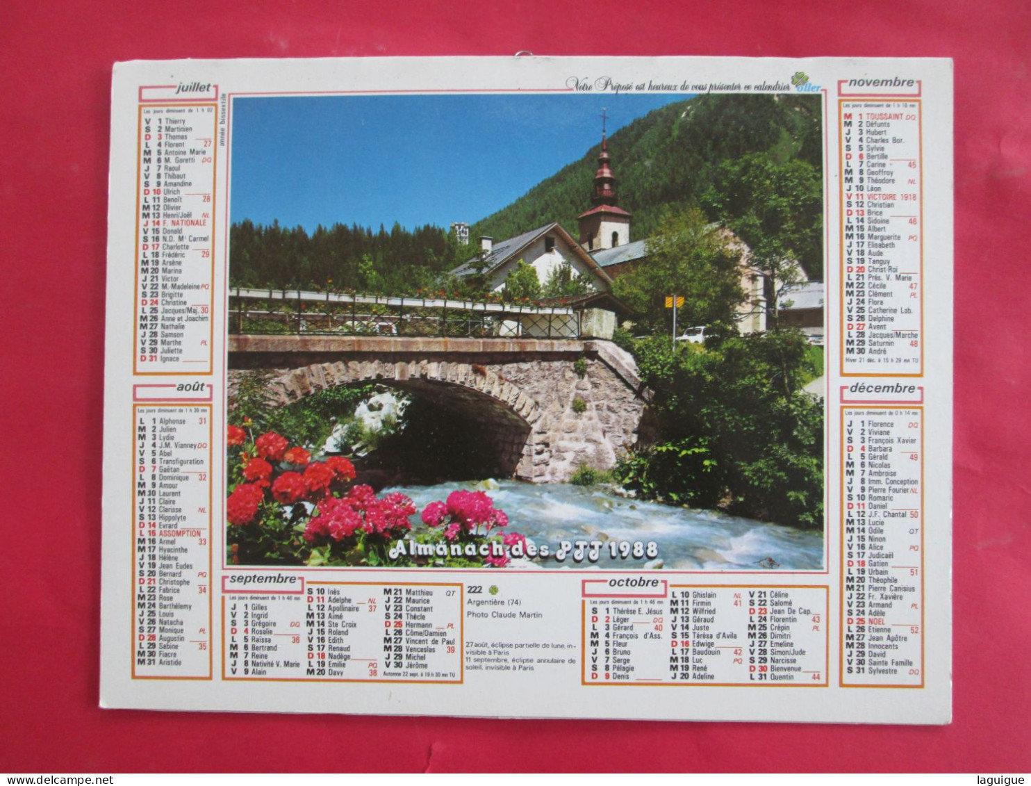 CALENDRIER ALMANACH 1988 OLLER CHATEAU DE OBERTHOFFEN ARGENTIERE 74 - Groot Formaat: 1981-90