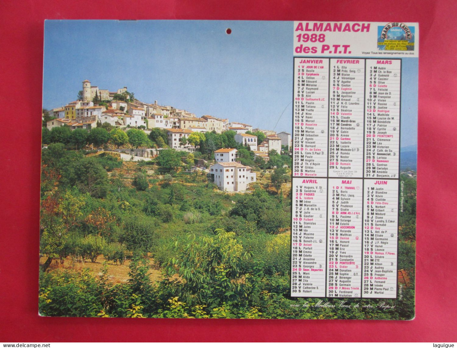 CALENDRIER ALMANACH 1988 LAVIGNE CHEVAUX AU GALOP CALLIAN EN PROVENCE - Grand Format : 1981-90