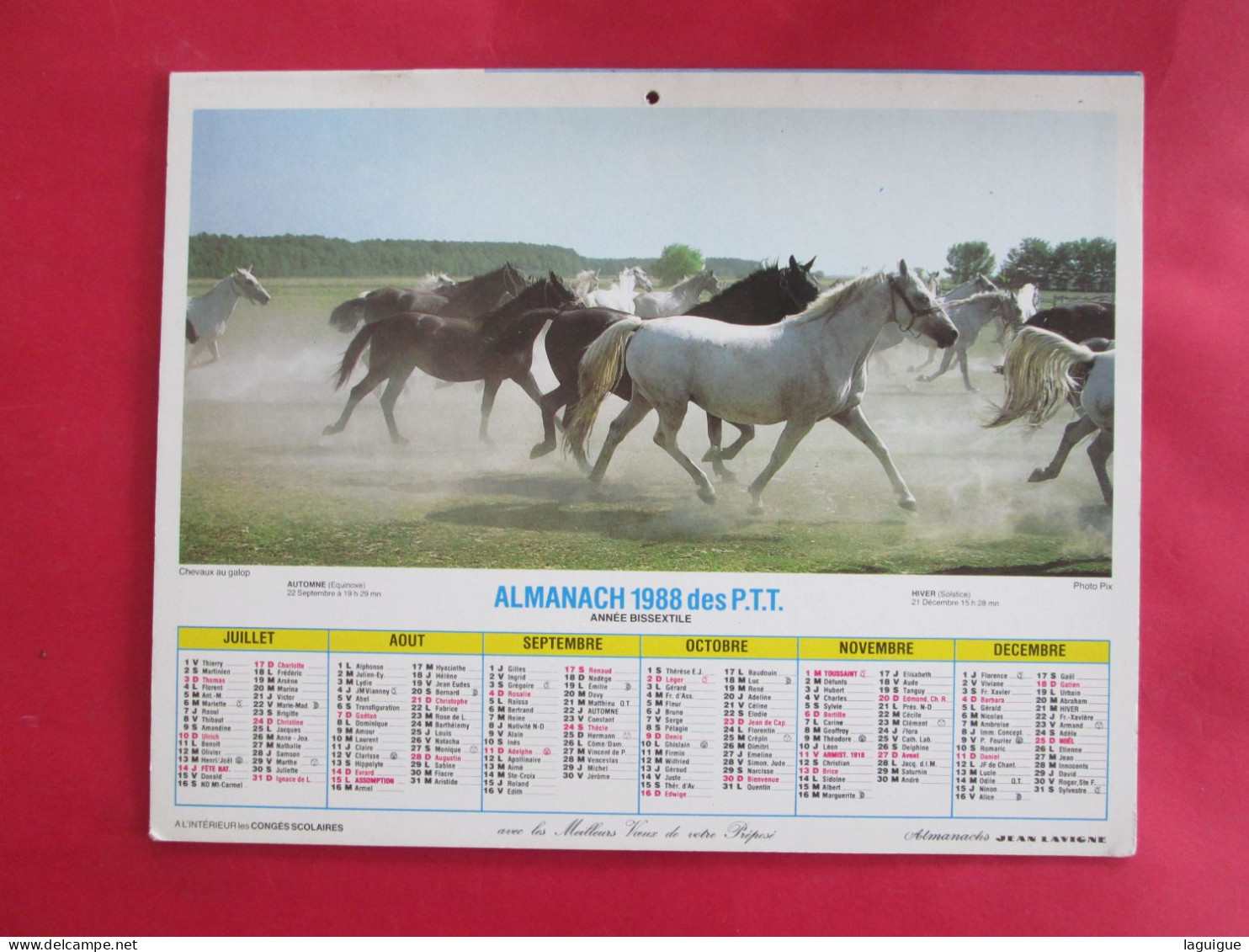 CALENDRIER ALMANACH 1988 LAVIGNE CHEVAUX AU GALOP CALLIAN EN PROVENCE - Formato Grande : 1981-90