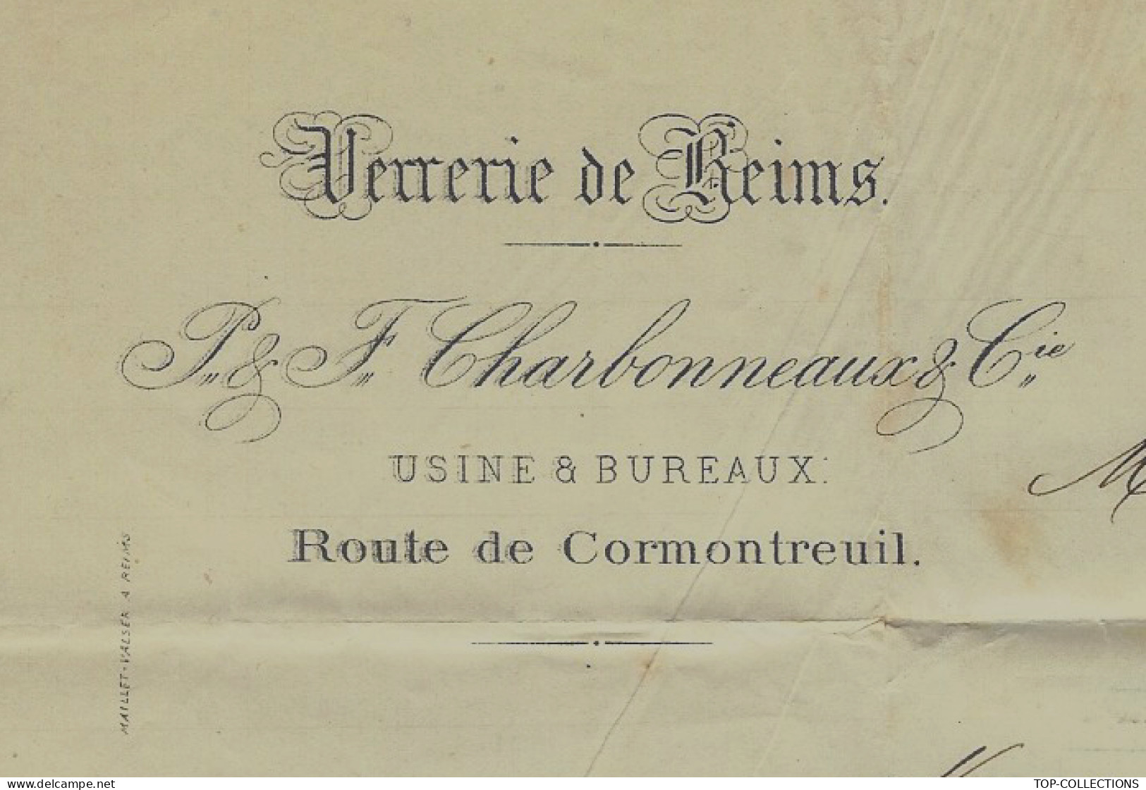 1879  ENTETE VERRERIE DE REIMS Charbonneaux Bouteilles De Champagne Isolateurs Isorex >  Gournay En Bray Seine Maritime - 1800 – 1899