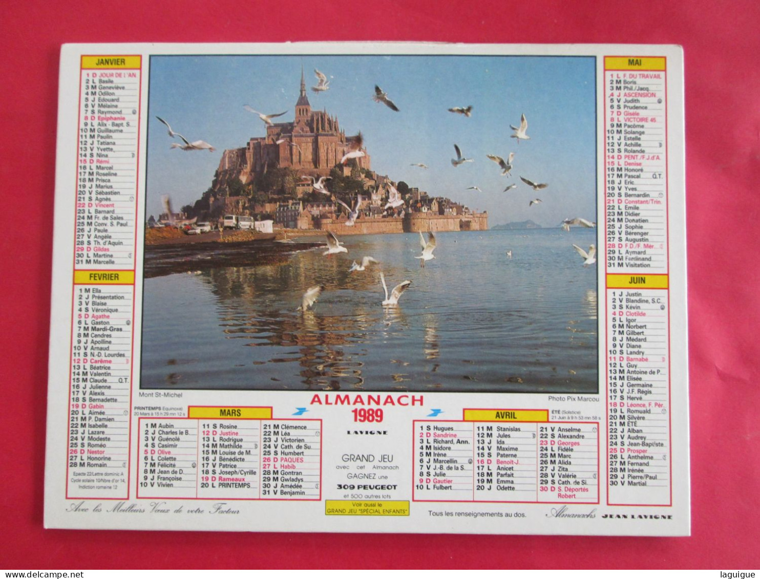 CALENDRIER ALMANACH 1989 LAVIGNE MONT SAINT MICHEL RENTREE DES BATEAUX - Grand Format : 1981-90