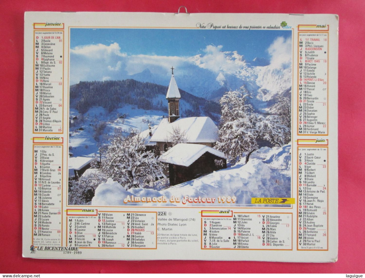 CALENDRIER ALMANACH 1989 OLLER VALLEE DE MANIGOD MONTAGNE EN ETE - Grand Format : 1981-90