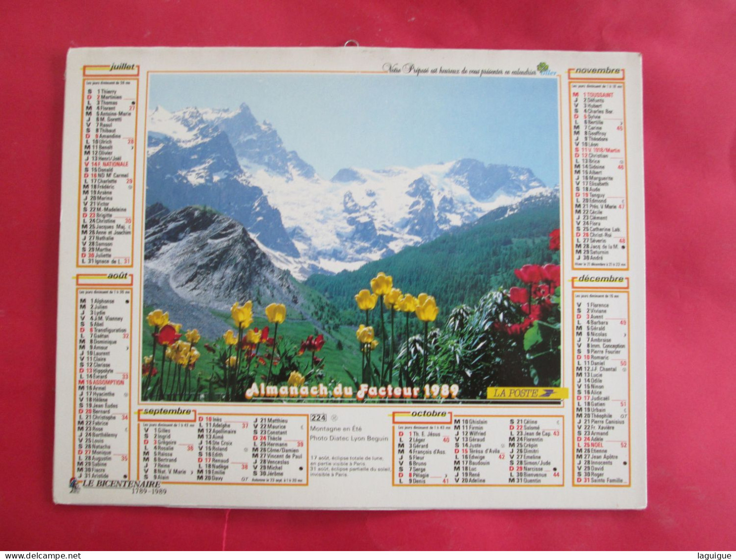 CALENDRIER ALMANACH 1989 OLLER VALLEE DE MANIGOD MONTAGNE EN ETE - Grand Format : 1981-90