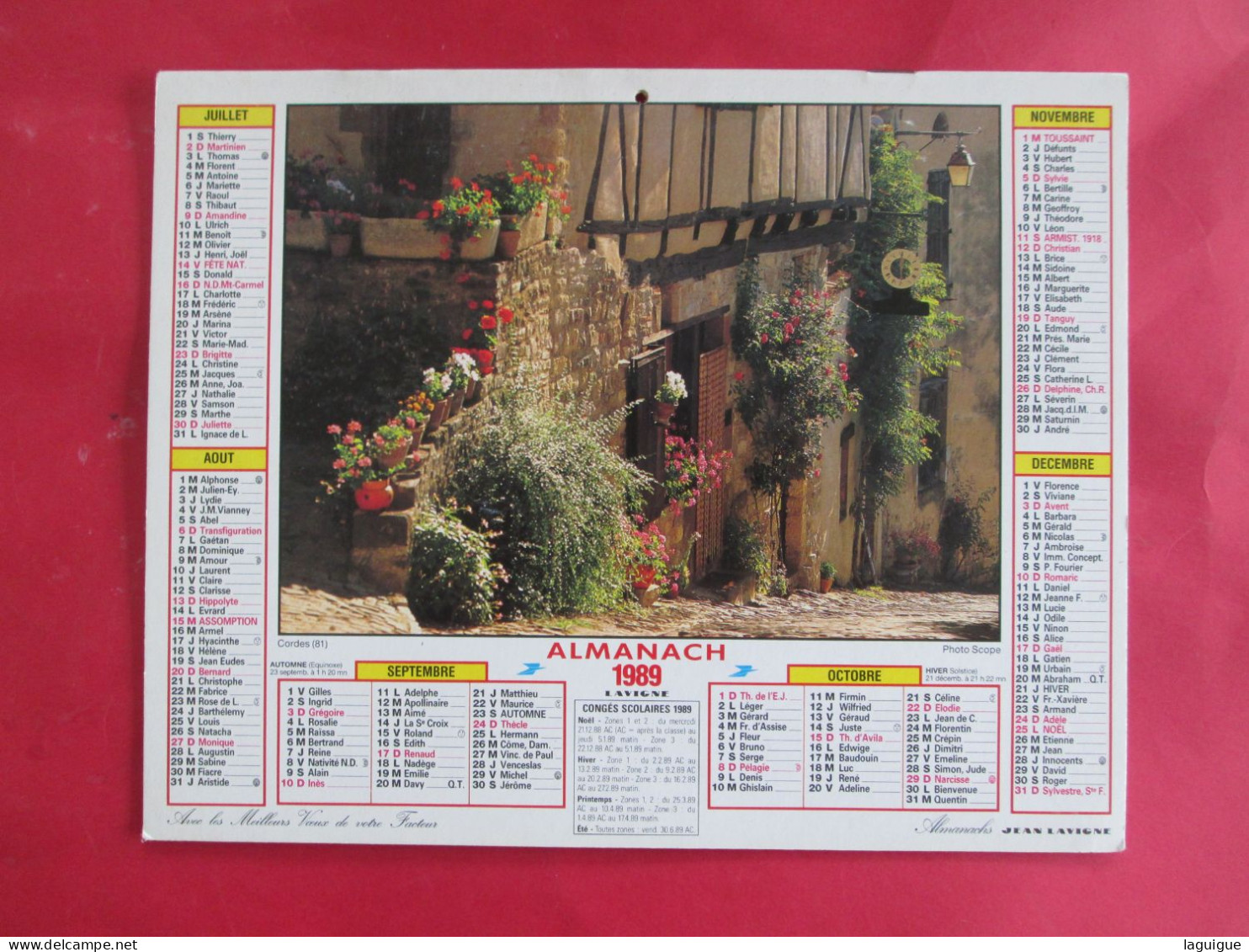 CALENDRIER ALMANACH 1989 LAVIGNE LAVANDE A VALENSOLE 04 CORDES 81 - Formato Grande : 1981-90