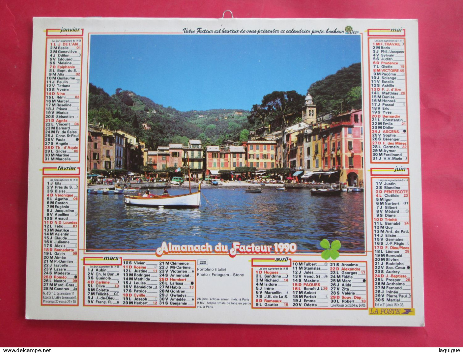 CALENDRIER ALMANACH 1990 OLLER VENISE PORTOFINO ITALIE - Groot Formaat: 1981-90