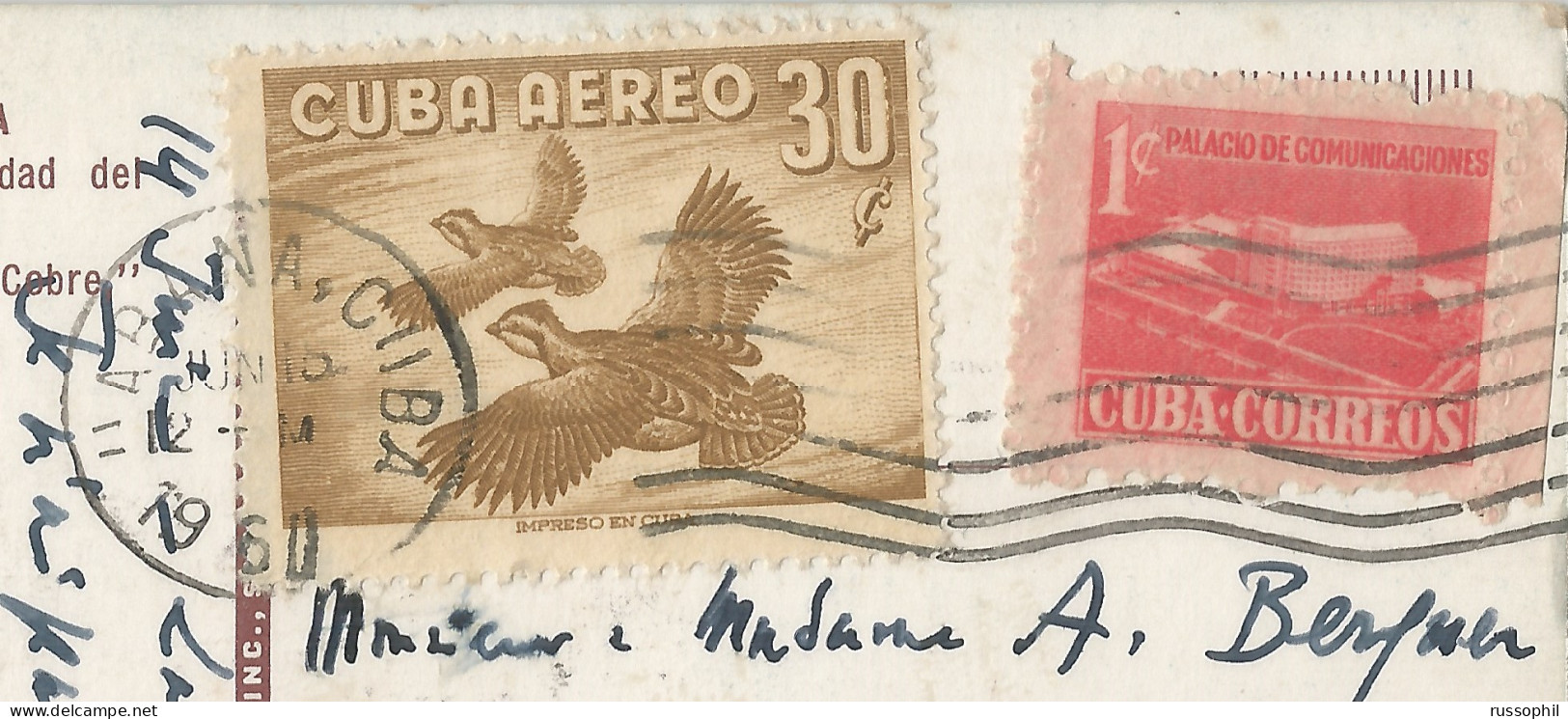 CUBA - FRANKED PC (VIEW OF SANTIAGO) SENT TO BELGIUM  -  GOOD FRANKING 1960 - Brieven En Documenten