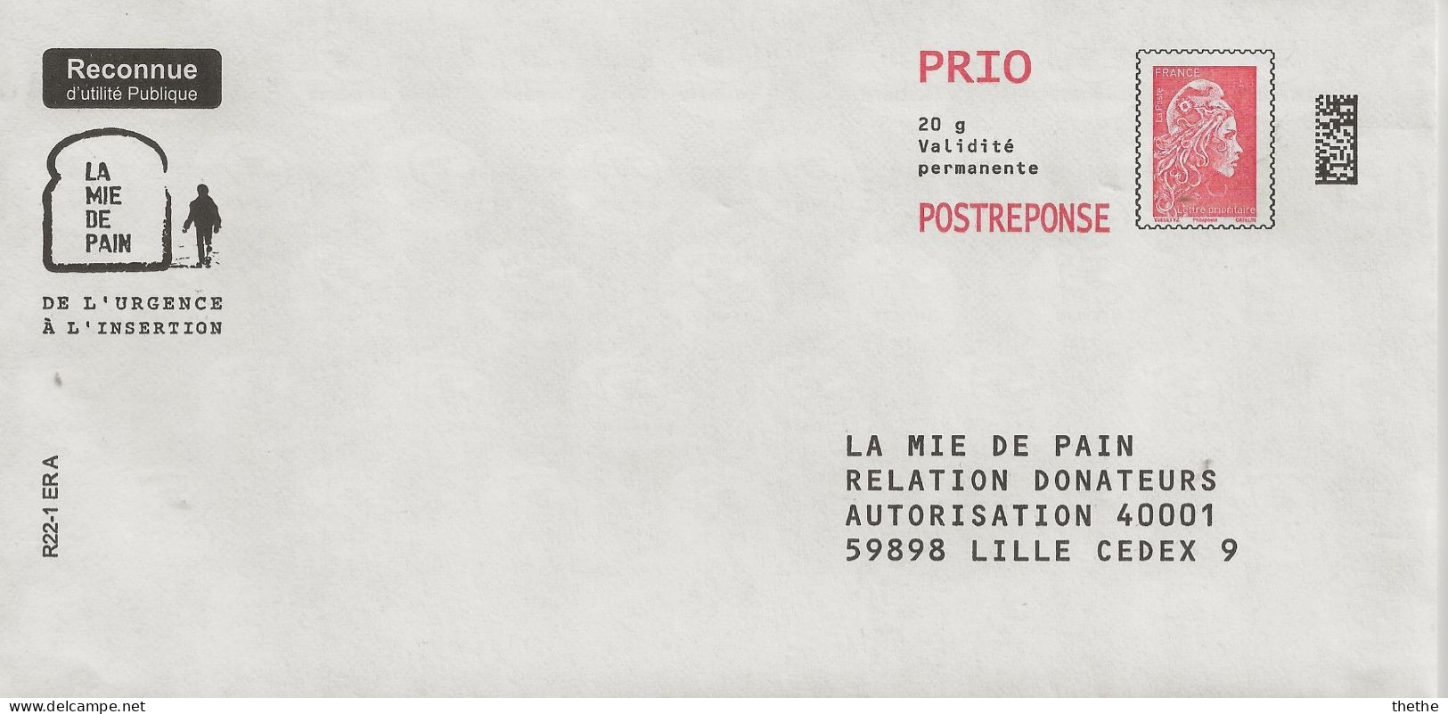 Entier Postal PAP Prêt à Poster PRIO  " LA MIE DE PAIN " MARIANNE L'ENGAGEE 20 G POSTREPONSE : 358857 - Listos Para Enviar: Respuesta/Marianne L'Engagée