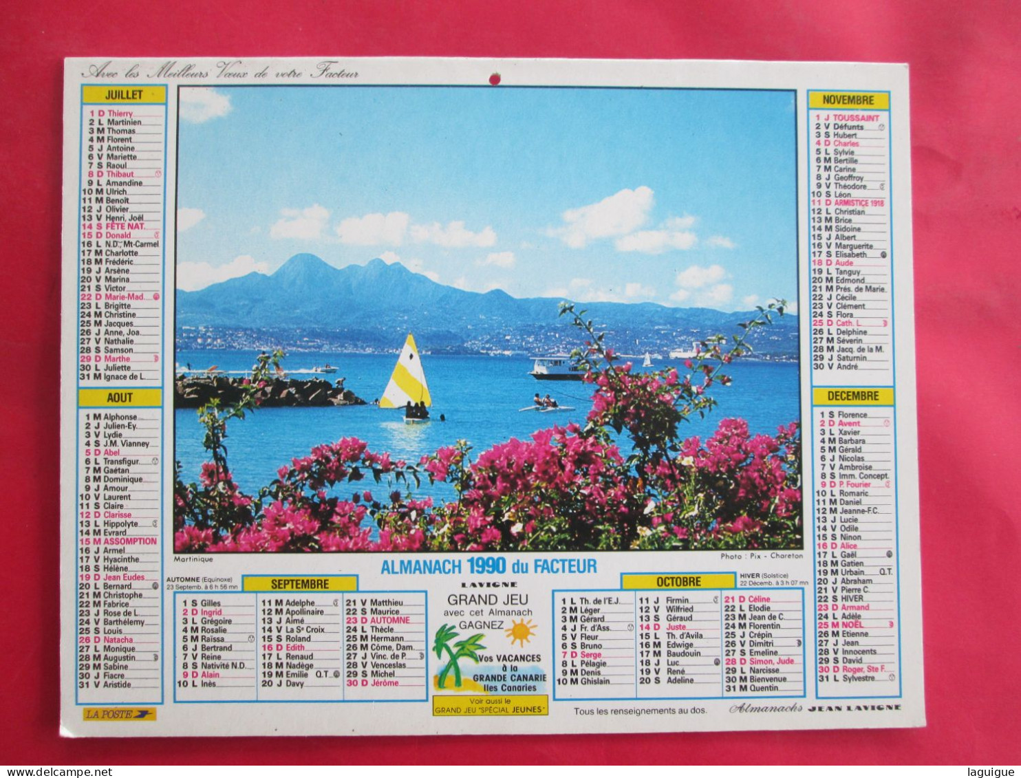 CALENDRIER ALMANACH 1990 LAVIGNE MARTINIQUE PRASLIN AUX SEYCHELLES - Formato Grande : 1981-90