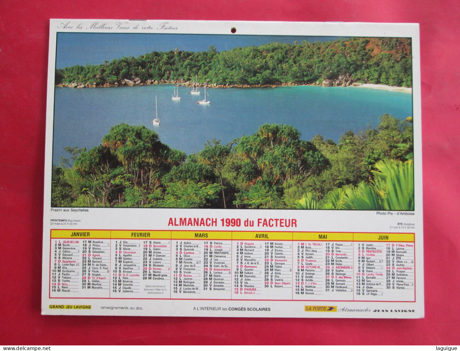 CALENDRIER ALMANACH 1990 LAVIGNE MARTINIQUE PRASLIN AUX SEYCHELLES - Groot Formaat: 1981-90