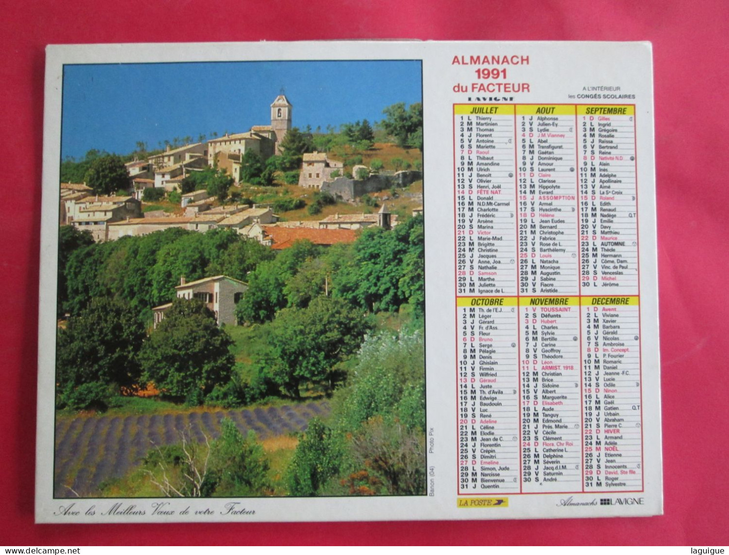 CALENDRIER ALMANACH 1991 LAVIGNE BONNIEUX AU PRINTEMPS 84  BANON 04 - Grand Format : 1991-00