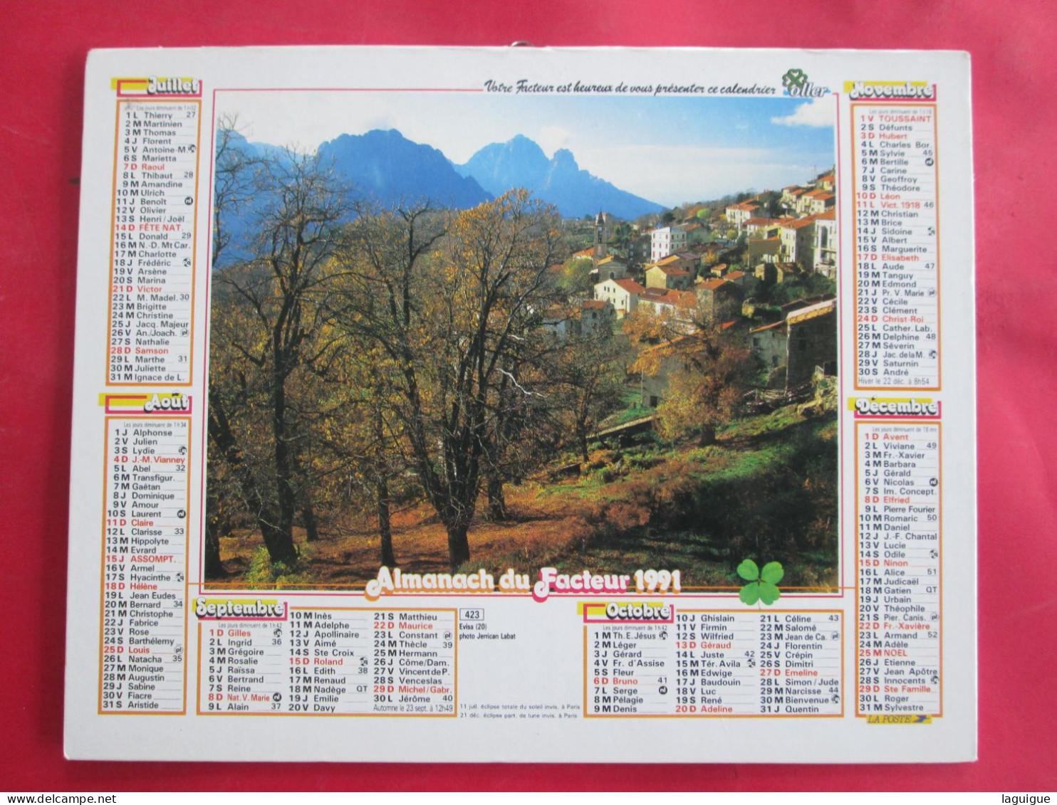 CALENDRIER ALMANACH 1991 OLLER LES PRAZ DE CHAMONIX 74 EVISA 20 - Grand Format : 1981-90