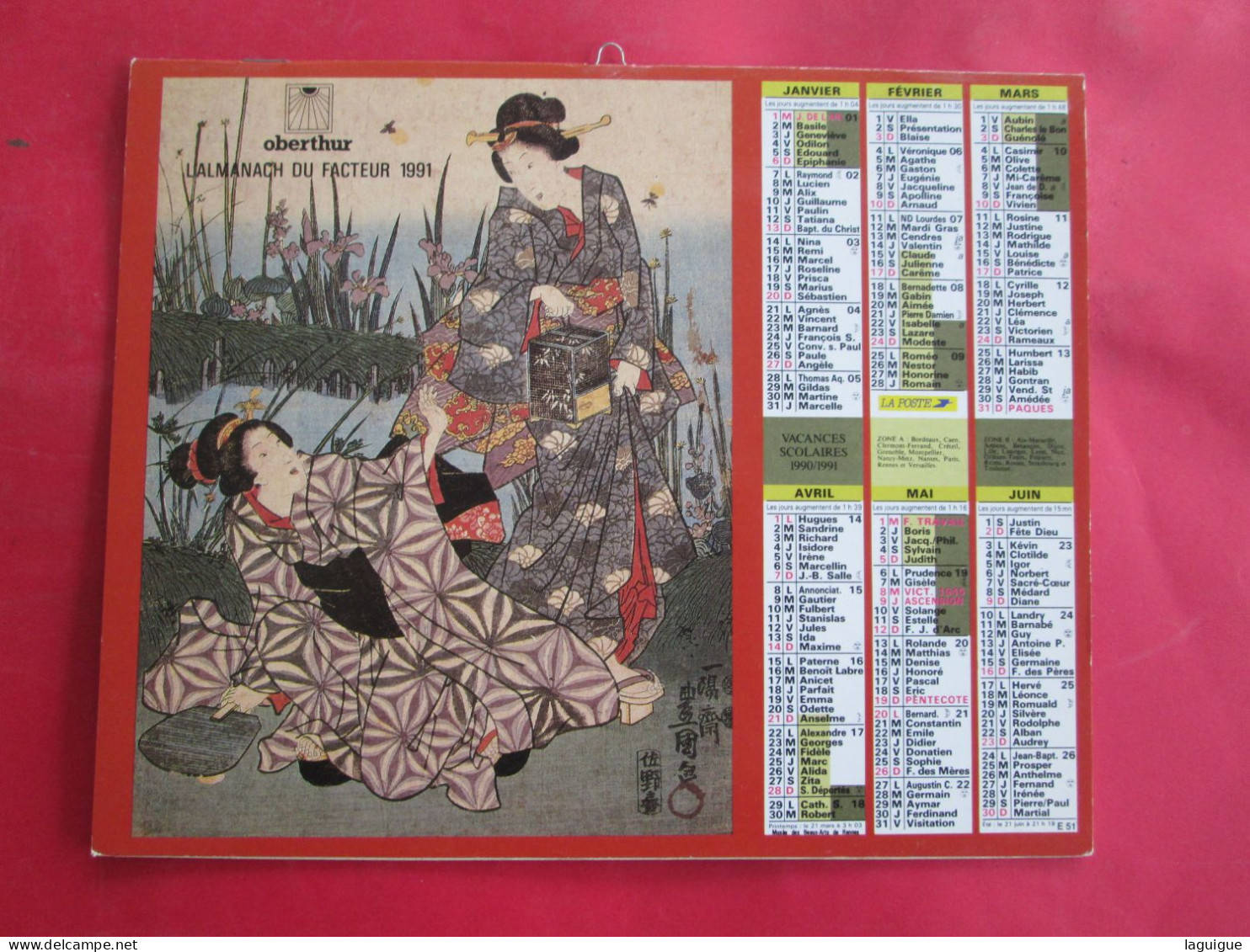 CALENDRIER ALMANACH 1991 OBERTHUR FEMMES ASIATIQUES - Groot Formaat: 1981-90