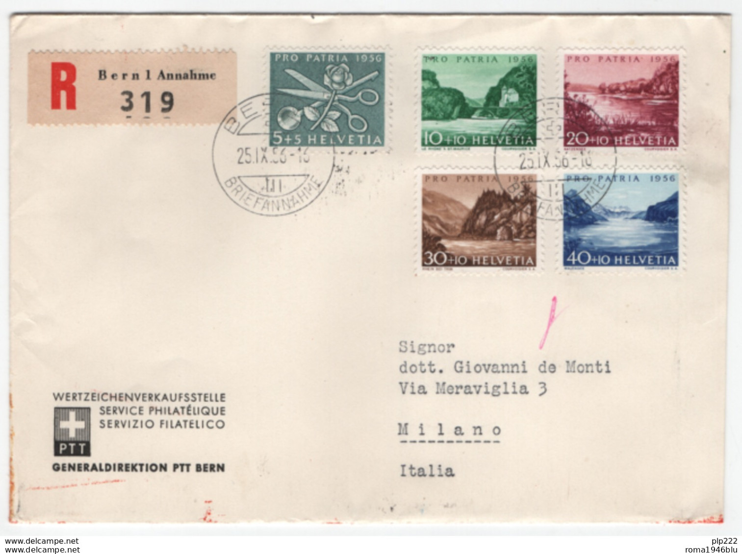 Svizzera 1956 Unif. 576/80 Su Raccomandata Per Milano VF - Briefe U. Dokumente