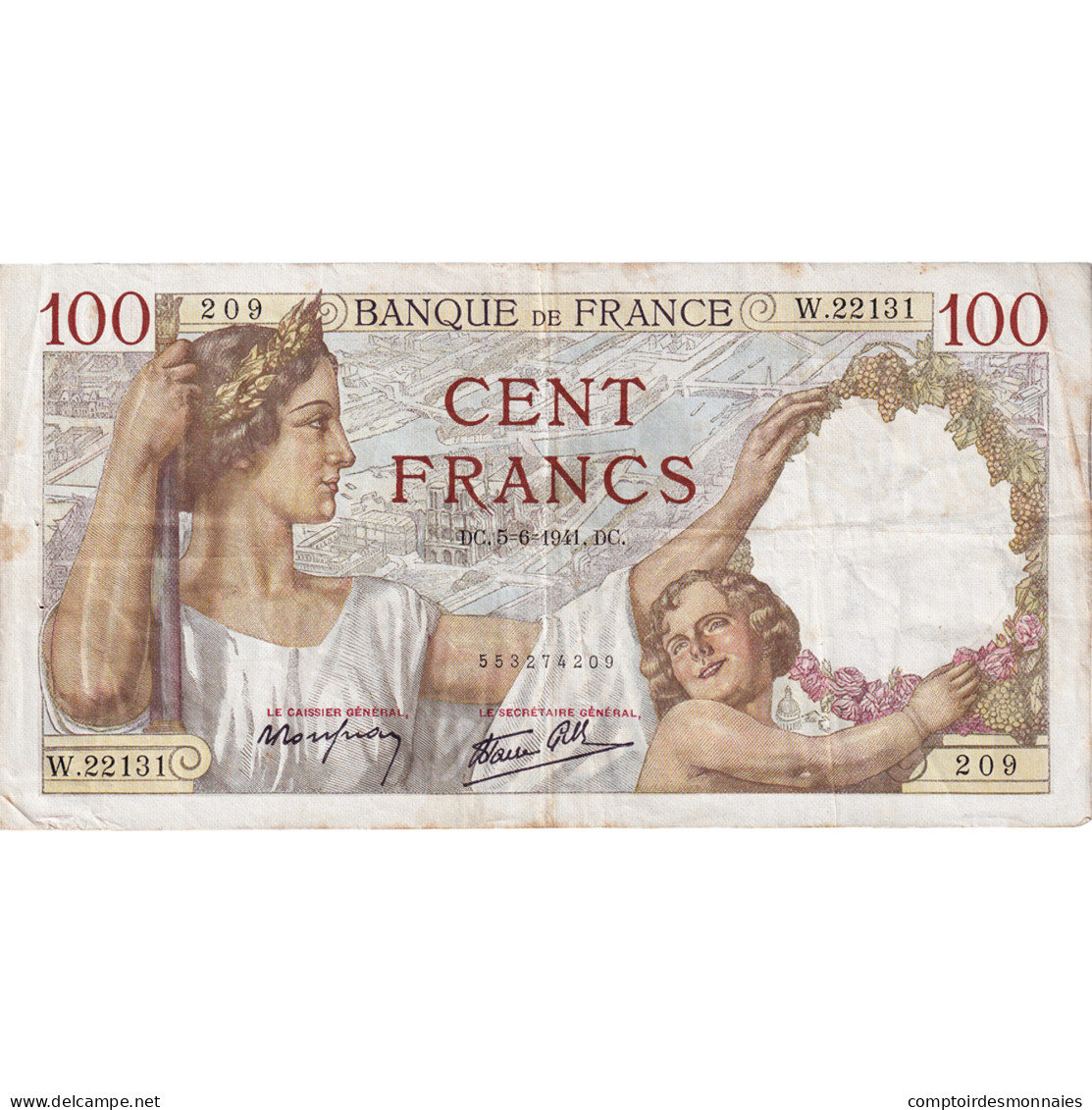 France, 100 Francs, Sully, 1941, W.22131, TB+, Fayette:26.53, KM:94 - 100 F 1939-1942 ''Sully''