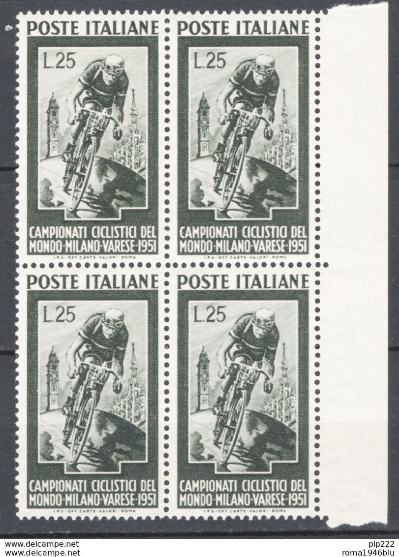 Italia Repubblica 1951 Ciclismo Sass.669 Quartina **/MNH VF/F - 1946-60: Nuevos