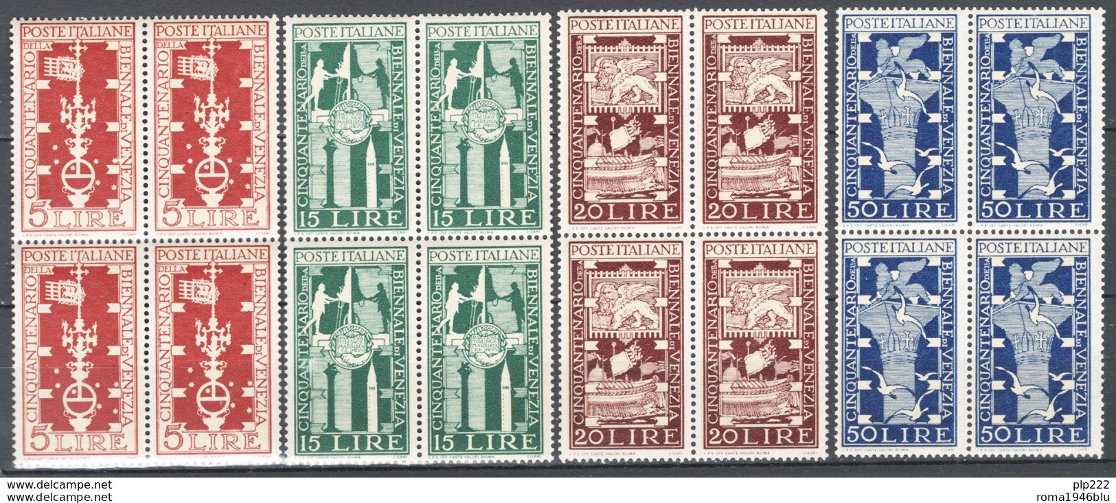 Italia Repubblica 1949 Biennale Sass.594/97 Quartina **/MNH VF/F - 1946-60: Nuevos