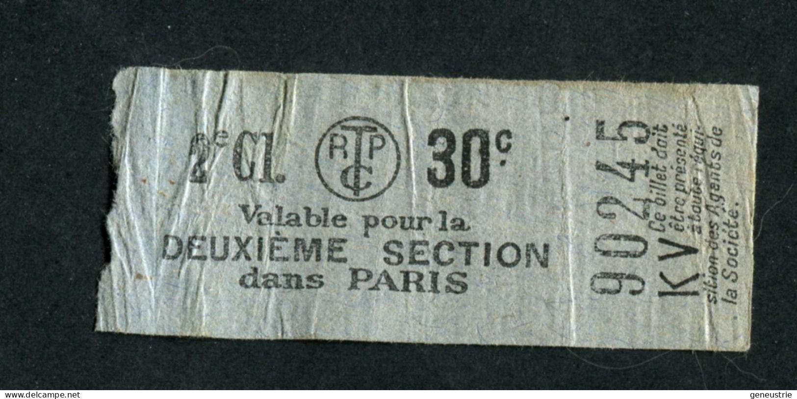 Ticket De Tramways Parisiens 1922-1924 (STCRP) 2e Classe 30c - Paris" Tramway - Tram + Pub Nicolas - Europa