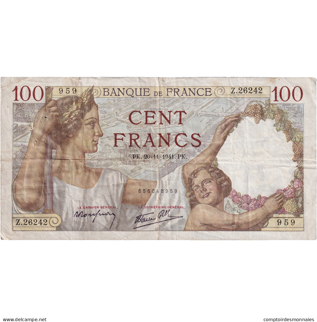 France, 100 Francs, Sully, 1941, Z.26242, TB+, Fayette:26.61, KM:94 - 100 F 1939-1942 ''Sully''