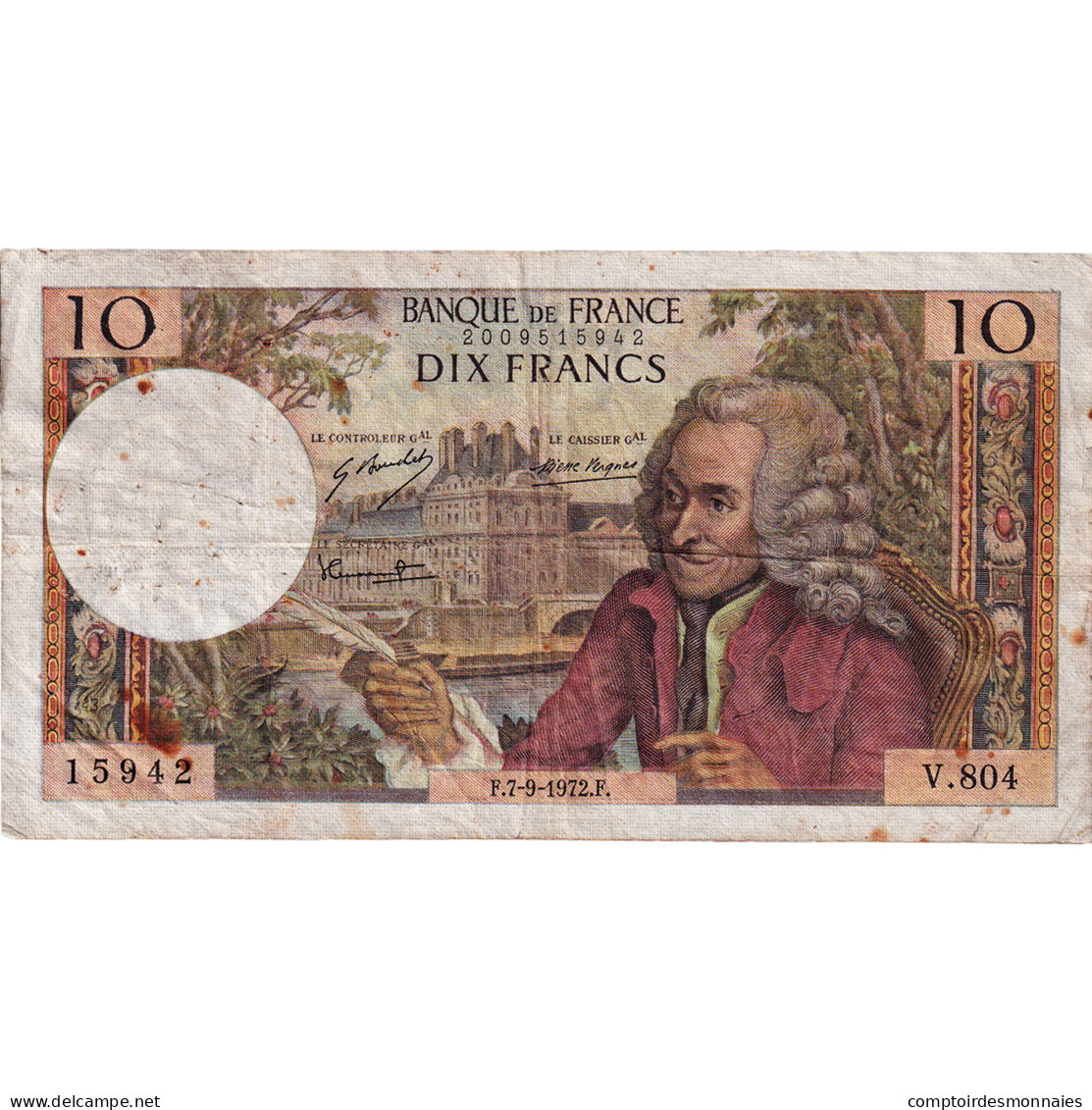 France, 10 Francs, Voltaire, 1972, V.804, TB+, Fayette:62.58, KM:147d - 10 F 1963-1973 ''Voltaire''