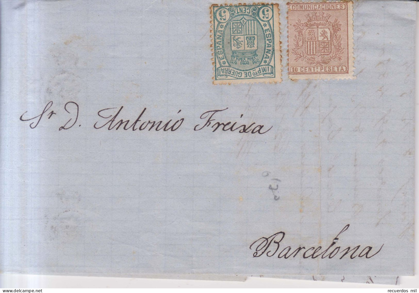 Año 1875 Edifil 153-154-153 Y 12 Recibo Carta  Madrid A Barcelona Membrete F.Tutau - Storia Postale