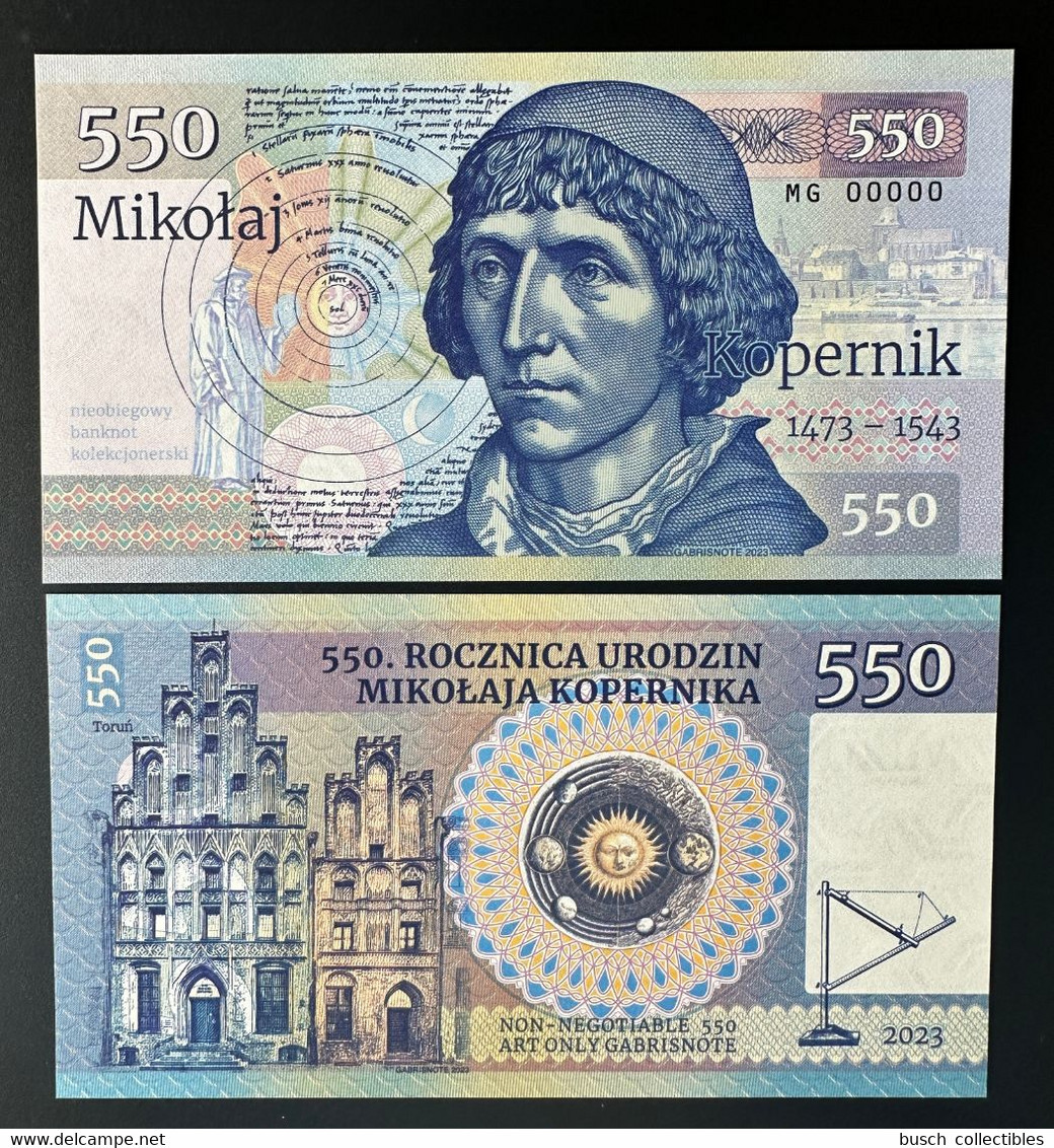 2023 Matej Gabris 550 Mikolaj Kopernik Copernic Kopernikus Copernicus MG 00000 UNC SPECIMEN ESSAY Tirage Limité - Fiktive & Specimen